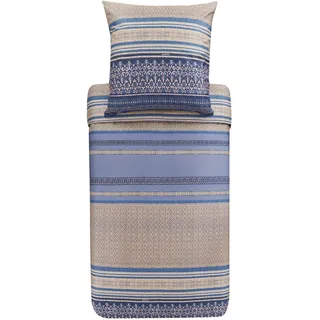 Bassetti Bettwäsche Garnitur Roccaraso B1 aus Baumwolle Mako-Satin in der Farbe Blau 2-Teilig mit Reißverschluss, Maße: 155cm x 220cm, 80cm x 80cm, 9323438