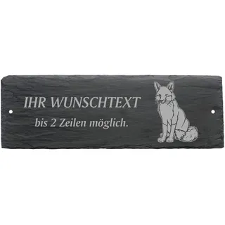 Türschild SITZENDER FUCHS - mit Wunschtext - aus Schiefer - 22 x 8 cm