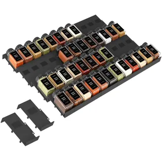 Famhap Gewürz Organizer Gewürzregal Schublade 48 Stück | Verstellbarer, Küchen Organizer, Rutschfest, Robustem ABS-Kunststoff, Werkzeuglose Montage, Spice rack für Küche Bad Büro