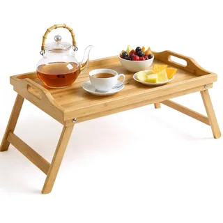 QMBasic Frühstücks-Tablett klappbar Holz Serviertablett Betttablett Tablett Faltbare Beine im Bett