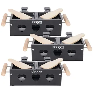 shop'n smile ideoon Raclette Teelicht Raclette Set in Herzform 2 Personen Mini Raclette Metall, 2 Raclettepfännchen, inkl. Teelichtern und Schaber/ideal für Balkon, Camping & unterwegs schwarz