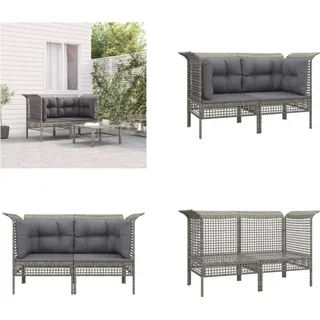 vidaXL Garten Ecksofas mit Kissen 2 Stk. Grau Poly Rattan - Garten Ecksofa - Garten Ecksofas - Gartensofa - Outdoor Sofa - Grau