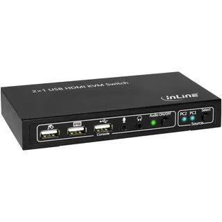 InLine KVM Switch, 2-fach, HDMI 4K2K, USB 2.0 Hub, mit Audio, schwarz