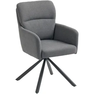 Esszimmerstuhl 360° Drehbar Küchenstuhl mit Leinenbezug, Ergonomisch Grau