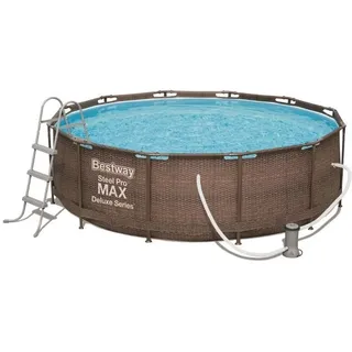 BESTWAY Steel Pro Max Frame Pool Set 366 x 100 cm rattanoptik inkl. Filterpumpe + Poolleiter