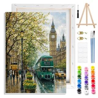 MOTGOM Malen Nach Zahlen Erwachsene mit Rahmen und Staffelei, Big Ben London DIY Malen Nach Zahlen Erwachsene, kreatives für erwachsene, Als Geschenk und Home Haus Deko 25×35cm