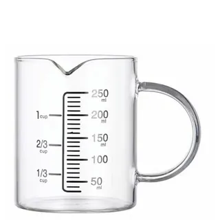 250 ml Glas-Messbecher mit Griff, klare Messungen zum Backen, Kochen, Flüssigkeit, leicht zu lesen, hoher Borosilikatglasbecher