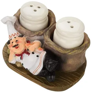 Lustige Salz- und Pfefferstreuer mit Chef-Figurenhalter, Kunstharz-Kochornament, Gewürzglashalter, Restaurant-Küchendekoration, Gewürz-Organizer, Salz- und Pfefferflaschenhalter, dekorative Ornamente