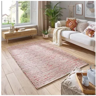 TaraCarpet Wollteppich TaraCarpet Neidenfels handgewebter Schurwollteppich mit schwarzer, rechteckig, Höhe: 9 mm, gewalkt Schurwoll-Teppich rot schwarz Wohnzimmer Schlafzimmer 070x130 rot 70 cm x 130 cm x 9 mm