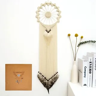 Urdeoms Makramee-Traumfänger, Wanddekoration für Schlafzimmer, Erwachsene, großer Boho-Traumfänger für Mädchen und Jungen, gewebte Wanddekoration, 84 cm Länge (Sonne)