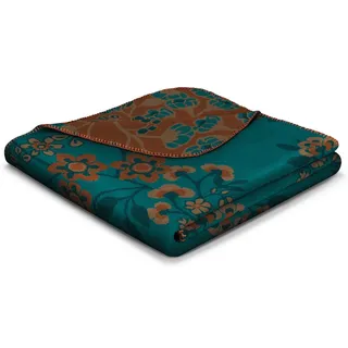 Wohndecke Oriental Flowers, florale Sofadecke in 150x200, Decke aus Baumwoll-Mix, Biederlack, Made in Germany, orientalisches Muster bunt|grün
