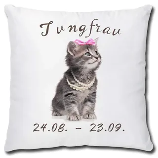 TRIOSK Kissen mit Katze Katzenmotiv Sternzeichen Jungfrau Spruch lustig Katzen Geschenk für Katzenliebhaber Frauen Freundin Dekokissen 40x40