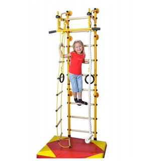 NiroSport Sprossenwand Kinderzimmer M2 200 - 250 cm Gelb Holzsprossen Kletterwand für Kinder-Indoor