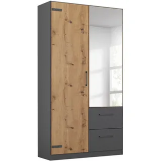 Drehtürenschrank RAUCH "Holmes", grau (graumetallic, eiche artisan), B:91cm H:197cm T:54cm, Holzwerkstoff, Schränke, Drehtürenschrank, im Industrial Style, mit Schubkästen, mit oder ohne Spiegel