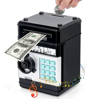 Thedttoy Spardose Elektronische Geldbank Digitaler Tresor Schwarz 13,5 x 14 x