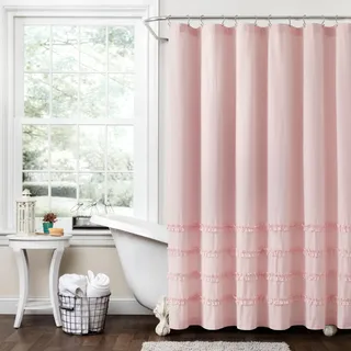 Lush Decor Duschvorhang, Baumwolle, gestreift, garngefärbt, 183 x 183 cm, Rosa