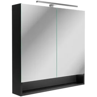 Camargue Curve LED-Spiegelschrank  (B x H: 80 x 79,8 cm, Spanplatte, Schwarz)