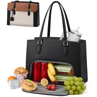 LOVEVOOK Handtasche Damen Groß mit Kühlfach Laptoptasche 15,6 Zoll Arbeitstasche Elegant Leder Shopper Tote Bag Women Lehrertasche Aktentasche Tragetasche Lunchtasche für Work Büro Business Uni Schule