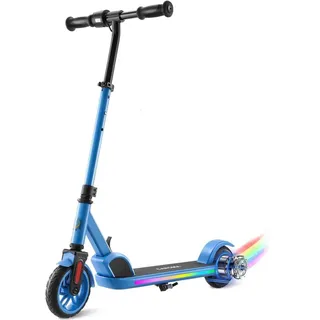 Caroma E Scooter Kinder von 8-12 Jahren,bis zu 16 km/h & 8 km,Elektroroller Kinder mit Bunte Leuchten, LED-Anzeige,Einstellbare Geschwindigkeit und Höhe,Leichter Faltbarer Elektroscooter,Blau