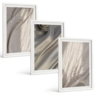 BILDER SET 3er Set - 40x60 cm Weißer Rahmen - Nahaufnahme von natürlichen Boho-Stoffen