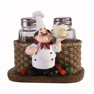 Lustige Salz- und Pfefferstreuer mit Cheffigurenhalter, Harzkoch-Ornament-Gewürzdosenhalter Restaurant-Küchendekor(#1)