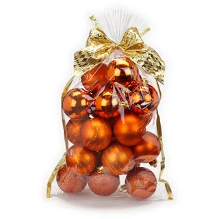 Weihnachtskugeln Plastik kupfer Mix 6cm 20 Stück im Geschenkbeutel mit Schleife