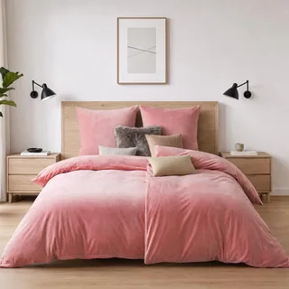 Soifox Winter Flanell bettwäsche 135 x 200 - Rosa Flauschige und warme Cashmere Touch Bettbezug + Kissenbezug 80x80 cm mit Reißverschluss