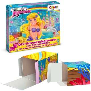 CRAZE DIY Adventskalender RAINBOW MERMAID Weihnachtskalender Meerjungfrau für Mädchen , Spielzeugkalender zum selber befüllen