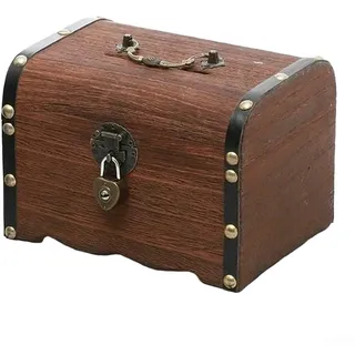 Honseadek Sparschwein aus Holz, Vintage-Sparschwein für Erwachsene, mit Schloss, Schatztruhe, Sparschweine, Münzgeld-Spardose für Männer und Frauen, 14,5 x 10 x 9,5 cm (B 14,5 x 10 x 9,5 cm)