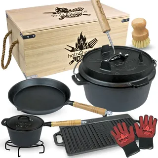 holz4home Dutch Oven Set 4,7 l Gusseisen schwarz