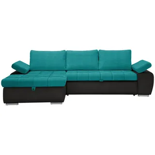 Mid.you Ecksofa, Schwarz, Türkis, Kunststoff, 3-Sitzer, Füllung: Schaumstoff, Ottomane links, L-Form, 271x175 cm, seitenverkehrt erhältlich, Schlafen auf Sitzhöhe, Wohnzimmer, Sofas & Couches, Wohnlandschaften, Ecksofas