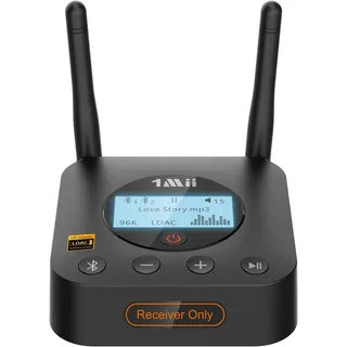 1Mii B06Pro+ Bluetooth 5.3 Empfänger für Stereoanlage mit LDAC und aptX HD | HiFi-Adapter mit LCD-Display und Lautstärkeregler; optischer und 3,5-mm-AUX-Ausgang für Aktivlautsprecher und Verstärker