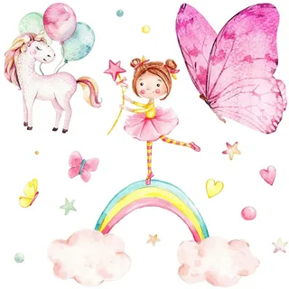 WANDAUFKLEBER 100x131cm - Mädchen auf dem Regenbogen