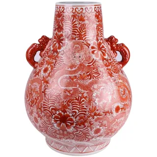 Fine Asianliving Chinesische Vase Porzellan Rot Drache Handgemalt D36xH50cm China Dekorative Vase Blumenvase Orientalische Keramik Vase