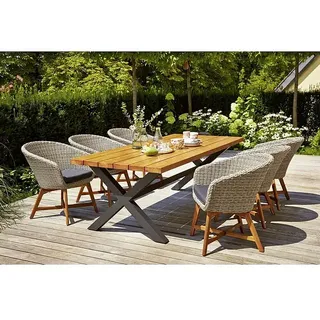 Sunfun Gartenmöbel-Set Pauline  (7 -tlg., Robinie/Polyrattan/Akazie, Naturbraun/Bambus Grey)