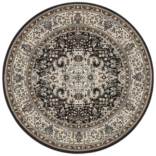 Nouristan Mirkan Orient Teppich Rund – Wohnzimmerteppich Orientalisch Kurzflor Vintage Orientalischer Teppich für Esszimmer, Wohnzimmer, Schlafzimmer – Creme Braun, 160cm