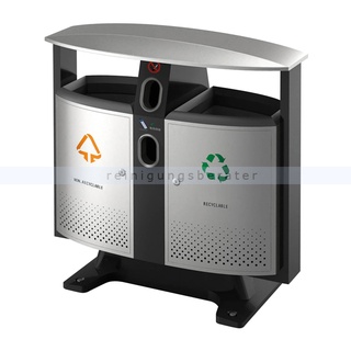 Mülltrennsystem EKO Abfallbehälter 2 x 39 L Aluminium Grau separates Fach zur Batterien Entsorgung, feuerfest