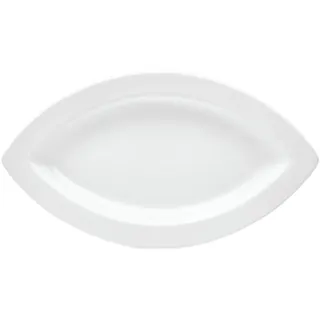 VAN WELL Servierplatte Platte Linsenform, 55 x 31 x 3 cm, 4 Stück, Steingut, (Set, 4-tlg), spülmaschinen- und mikrowellengeeignet weiß