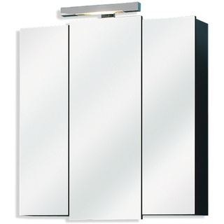 Pelipal Badezimmer-Spiegelschrank; 311 in Grau-Anthrazit Glanz mit LED-Beleuchtung, 68 cm breit | Badschrank; mit 3D-Spiegel, 3 Türen und 6 Einlegeböden