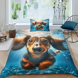TNFHSOFT Dackel Bettwäsche Premium Atmungsaktive Angenehme Baumwolle Dog Bettbezüge, Mit Reißverschluss Bettdeckenbezug, 3teilig Bettbezug + Kissenbezug