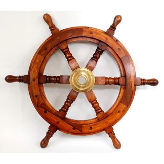 Deko Steuerrad aus Holz, massiv und schwer mit Messingnabe Ø ca. 48cm