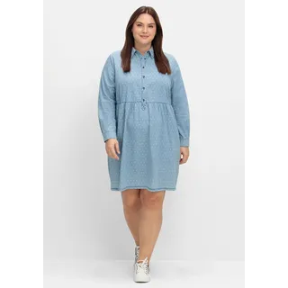 Jeanskleid SHEEGO "Große Größen" Gr. 46, Normalgrößen, blau (light blue denim) Damen Kleider Jeanskleider mit Tupfenprint und Taschen