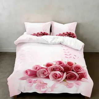 CIUNVXD 3D Rosa Rose Blumen Bettwäsche135 × 200 cm,Bettwäsche-Set mit romantischem Rosenmuster, für Mädchen und Jugendliche(A, 135 x 200 cm)