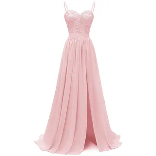 Beyonddress Damen Schatzhals Brautjungfernkleider Abendkleider Spitze Chiffon Ballkleid Elegant für Hochzeit Lang (Rosa,36) - 36