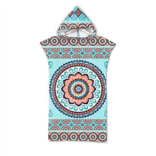 FANSU Surf Poncho Mikrofaser Umziehhilfe Strand Badeponcho Handtuch Poncho Schwimmen Bademantel für Erwachsene Herren und Damen Strandtuch Handtuch mit Kapuzen (75x110cm,Mandala)