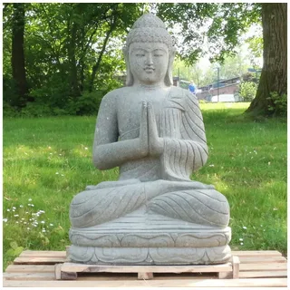 Oriental Galerie Dekofigur Buddha Figur sitzend Steinfigur Greenstone Massiv Greetings 75 cm (1 St), Wetterfest, groß, Garten grau