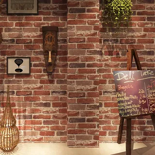 Trafagala Rot Backstein Stein Tapete Vliestapete Steinoptik Ziegelstein Tapete Steintapete 3D Optik Wandverkleidung Wohnzimmer Küche Fireplace Schlafzimmer