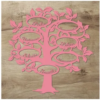 Namofactur 3D-Wandtattoo Holz Wandbild 'Familie Baum' Wanddeko, Wanddekoration Familien Stammbaum, Wandgestaltung für dein Wohnzimmer rosa