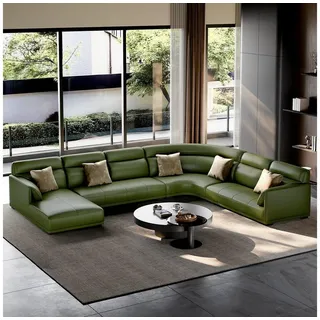 Xlmoebel Wohnlandschaft U-förmiges Ecksofa in modernem Grün aus Kunstleder, Wohnlandschaft 3 Teile, Made in Europa grün