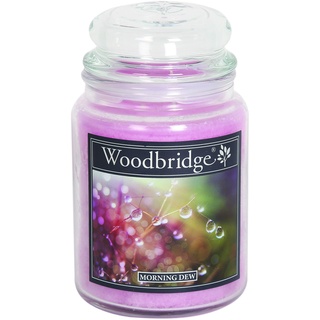 Woodbridge Duftkerze im Glas mit Deckel | Morning Dew | Duftkerze Eukalyptus | Kerzen Lange Brenndauer (130h) | Duftkerze groß | Kerzen Rosa (565g)